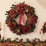24"Burgundy Pine Christmas Wreath with Designer Ribbon